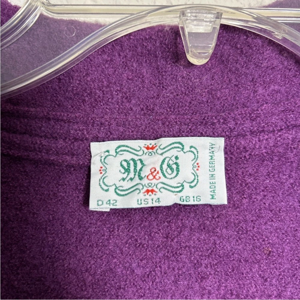 Vintage 100% Pure Wool Cardigan Made In Germany Women’s Size 14 Purple M & O - Picture 2 of 13